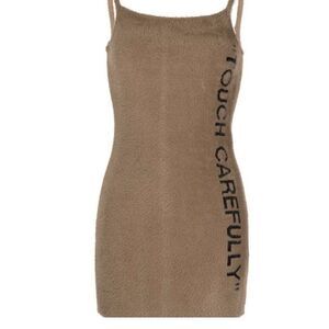 OFF-WHITE Quote Touch Carefully Fuzzy Brown Mini Dress Retail: $1900 36 NWOT COA
